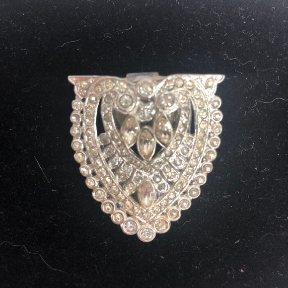 Vintage Art Deco Rhinestone Dress Clip Brooch Pat 1801 12 Clear Sparkling 1 1/2" - Picture 1 of 3